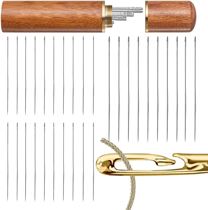 Self Threading Sewing Needles, Embroidery Needles for Hand Sewing, Easy Side Threading high-Level Multi-Size, for DIY, Sewing and Mending, Embroidery, with Wood Case (30)