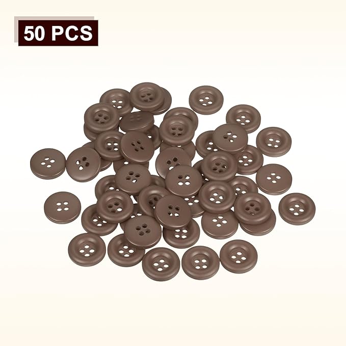 HARFINGTON 50pcs Sewing Button 18mm (11/16 Inch) 4 Holes Resin Thickened Round Crafting Replacement Buttons for Clothing DIY Crafts Decoration, Dark Brown