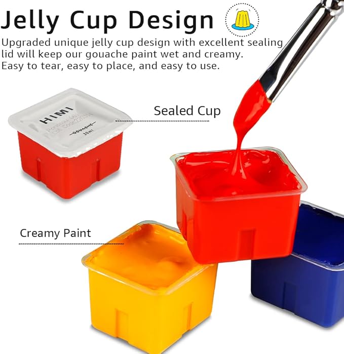 HIMI Gouache Paint Set, 24 Colors x 30ml/1oz with Brushes & Palette, Jelly Cup Design, Non-Toxic, Perfect for Beginners, Students, Artists(Green)