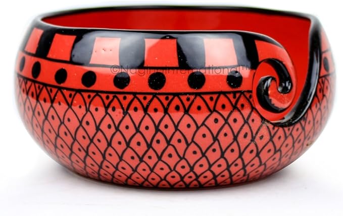 Nagina International Ceramic Attractively Hand Painted Gorgeous Stoneware Yarn Ball Storage Bowl With Innovative Dispensing Curl | Knitting & Crochet Accessions (Medium, Tomato Grill)
