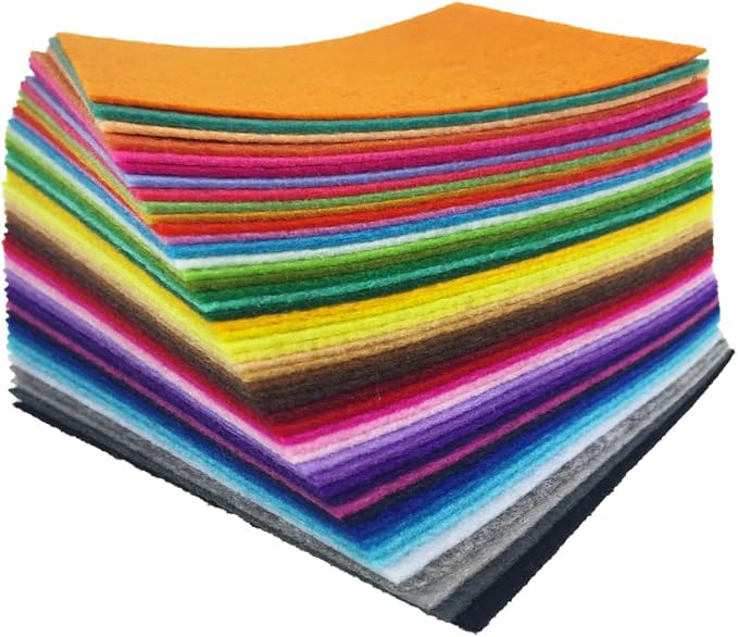 flic-flac 48PCS 6 x 6 inches (15 x 15cm) Assorted Color Felt Fabric Sheets Patchwork Sewing DIY Craft 1mm Thick … (15cm * 15cm, 48pcs)
