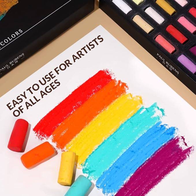 Paul Rubens Professional Soft Pastels, Handmade 72 Vibrant Colors Chalk Pastels Smooth and High Adhesion for Painting, Drawing, Blending, Crafting, Ideal Art Supplies for Artists, Beginners