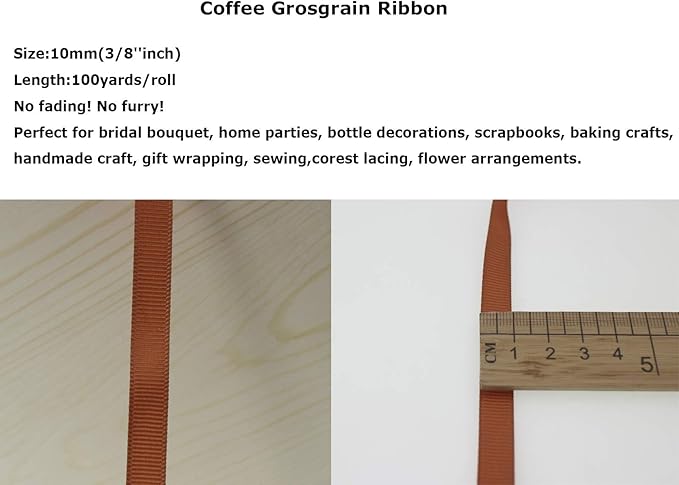 Jesep One Roll 100 Yards 3/8" Soild Grosgrain Ribbon Boutique Gift Wrapping Package Ribbon, DIY Crafts Bow Hair Headband Accessories Assorted Ribbon#842 (3/8" 10mm, Coffee)