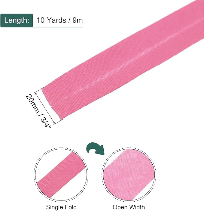 MECCANIXITY 3/4 Inch Single Fold Bias Tape Polyester Continuous Bulk Bias Tape for Sewing, Seaming Quilting Hemming Binding Crafts (Rose Red 10 Yards)
