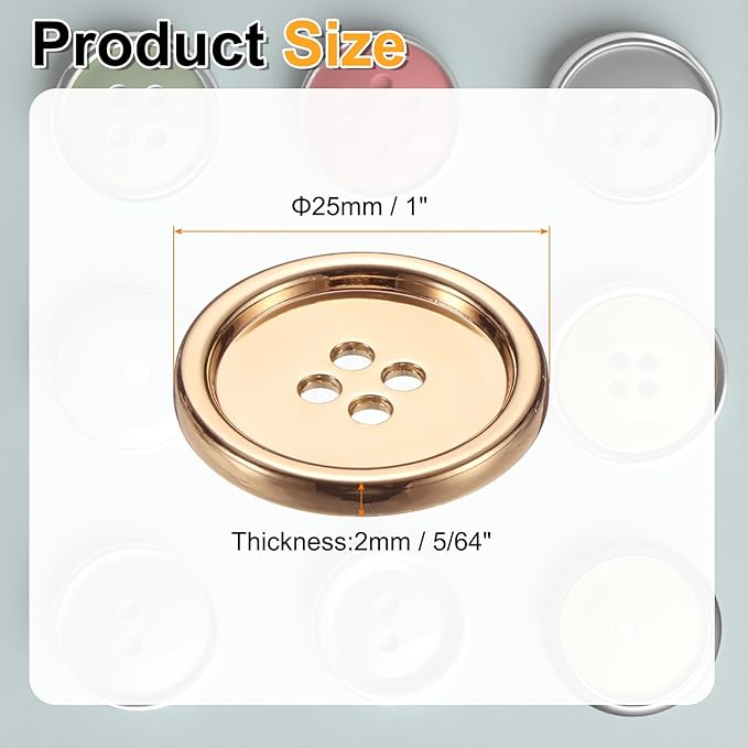 HARFINGTON 20pcs Metal Sewing Button, 25mm 4-Hole Round Suit Shirts Coats Clothes Sewing Buttons for Decoration Craft, Gold