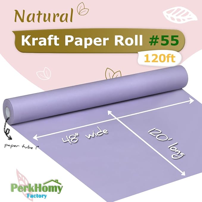 PerkHomy 48" x 1,440" (120') Light Purple Kraft Paper Roll for Craft Bulletin Board Paper Art Table Covering Crafting Gift Wrapping Bouquet Packing Parcel 80GSM 55LB (Light Purple, 48" x 120')