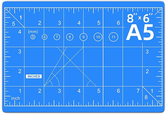 DIYSELF Cutting Mat 8in×6in, Self Healing Cutting Mat, A5 Rotary Cutting Mats for Crafts Sewing Hobby Fabric Project, 5-Ply Craft Cutting Board Double Sided, Craft Mat for Quilting