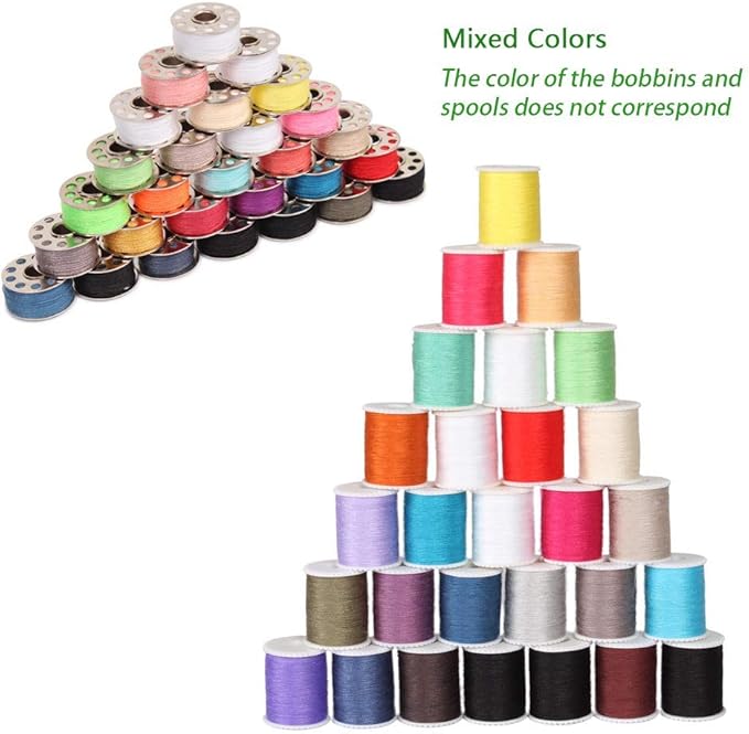 NEX 60 Pcs Bobbins Sewing Thread Kit, Polyester Mini Bobbins and Thread Spools for Hand & Machine Sewing