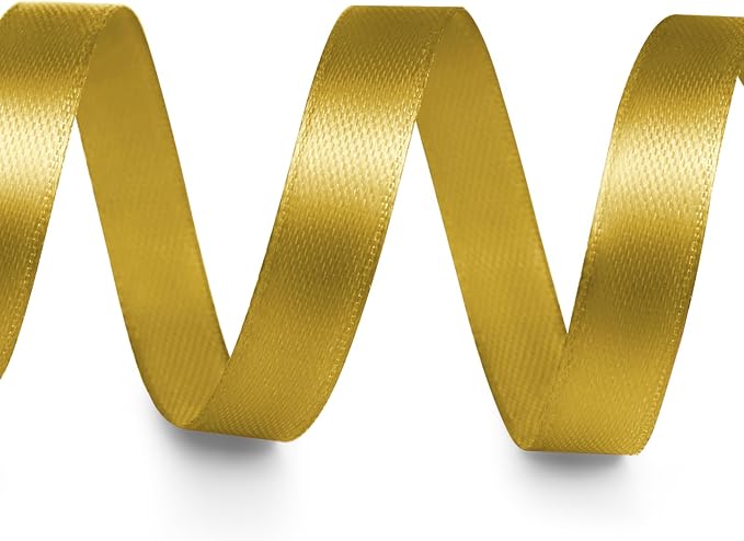 3/8" x 100 Yards Satin Ribbon - Dark Gold Silk Ribbon with Spool - Ideal for Gift Wrapping, Floral Bouquets, Crafts, Wedding Party Decorations, Christmas and Sewing Projects