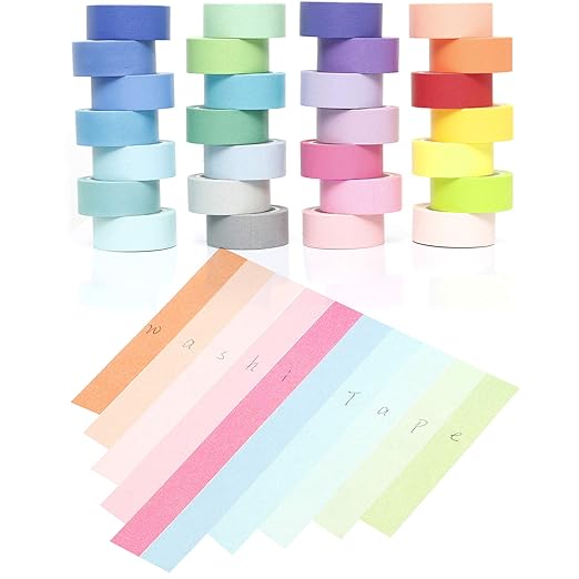 28 Rolls Washi Masking Tape Set, 15mm 306 Yards Colorful Rainbow Pastel Decorative Colored Writable Washi Craft Tape Set for DIY Crafts Scrapbook Designs