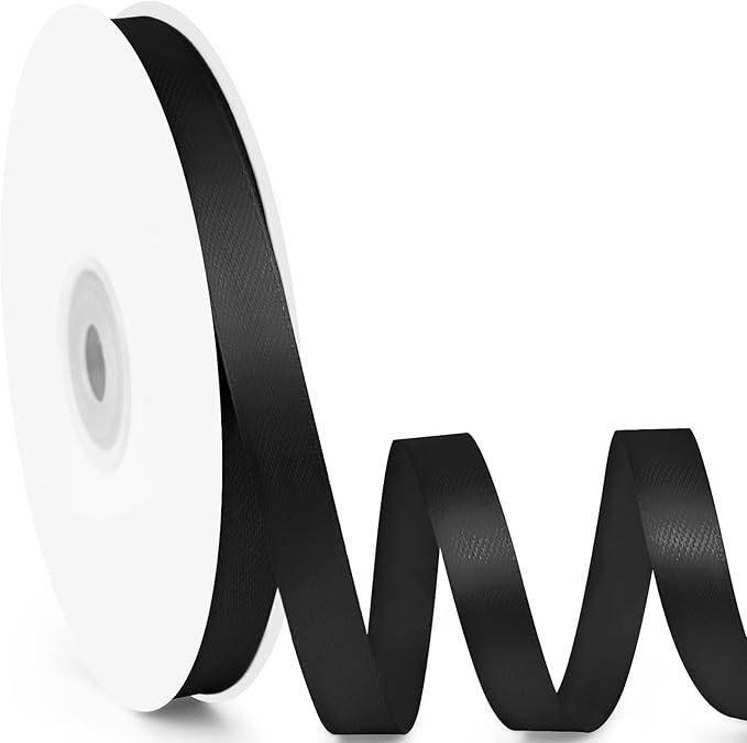 3/8" x 50 Yards Satin Ribbon - Black Silk Ribbon with Spool - Ideal for Gift Wrapping, Floral Bouquets, Crafts, Wedding Party Decorations, Christmas and Sewing Projects