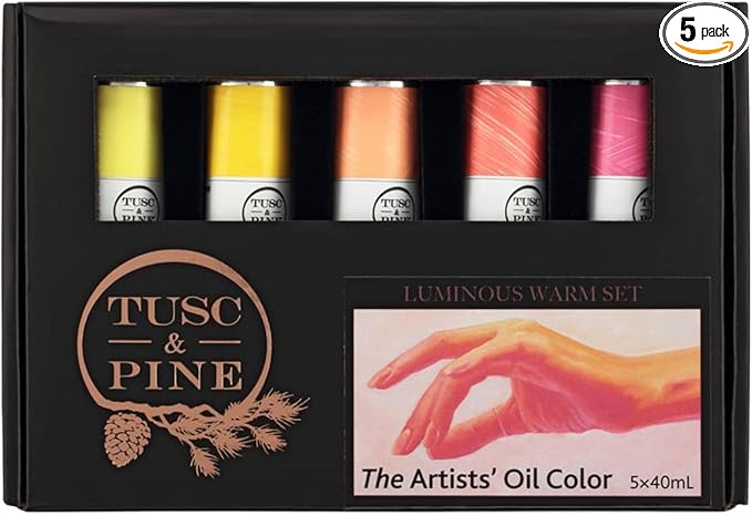 Tusc & Pine Artist Oil Paint - Warm Luminous Set of 5 Assorted Colors, 40 ml each, Non-Yellowing, Rich & Creamy Consistency, Maximum Pigment Load, Small Batch Milled Oil Paints Made in the USA