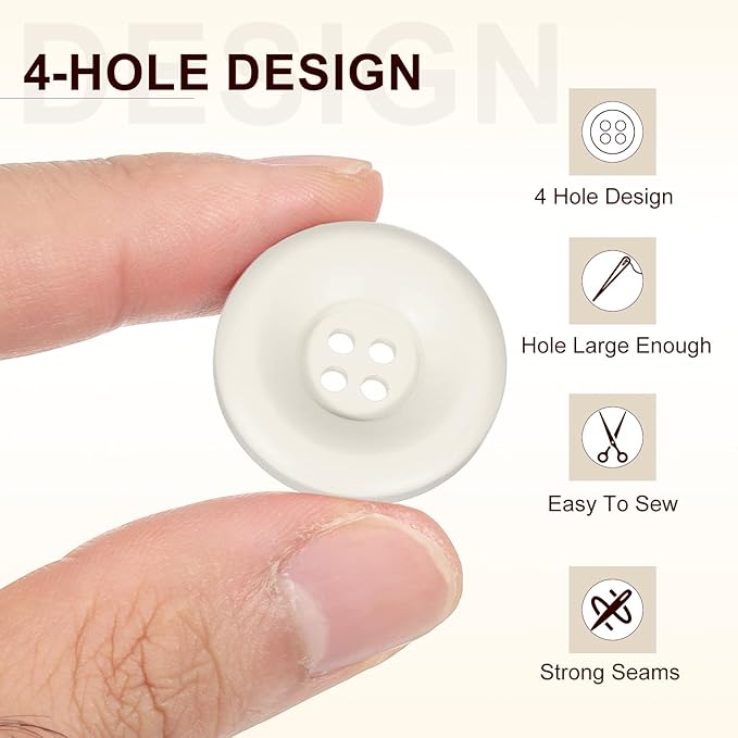HARFINGTON 50pcs Sewing Button 25mm (1 Inch) 4 Holes Resin Thickened Round Crafting Replacement Buttons for Clothing DIY Crafts Decoration, White