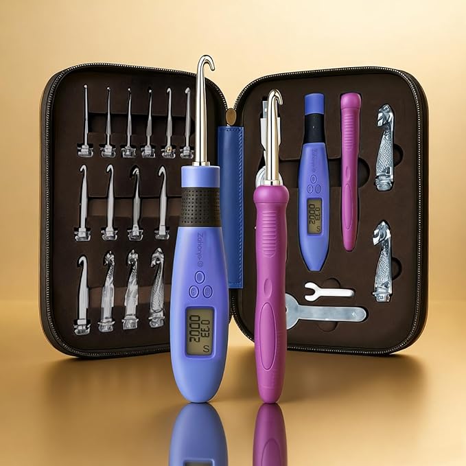 Crochet Hook with 18 Different Size for Stitch & Row Counter Light Up Interchangeable Crochet Needle Ergonomic Crochet Hooks with 2 Levels Light up Crochet Hook Set