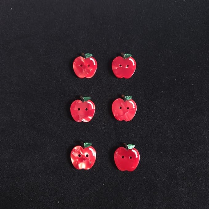 Cute Red Apple Buttons for Crafts,Acetate Button for Clothes,Cute Buttons for Sewing,Button Bulk,Pack of 6