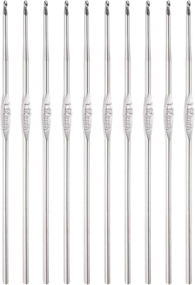 uxcell Stainless Steel Crochet Hook 1.6mm Knitting Needles for DIY Craft Yarn 10Pcs