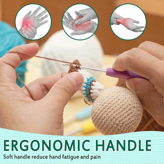 YAWIKO Crochet Hooks Set, Ergonomic Crochet Hooks with case for Arthritic Hands, Lightweight Crochet Knitting Needles Accessories for Beginners and Arthritis Hands (9 Size (2.0~6.0mm))