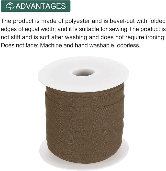 MECCANIXITY 1 Inch Single Fold Bias Tape Polyester Continuous Bulk Bias Tape for Sewing, Seaming Quilting Hemming Binding Crafts (Coffee 25 Yards)