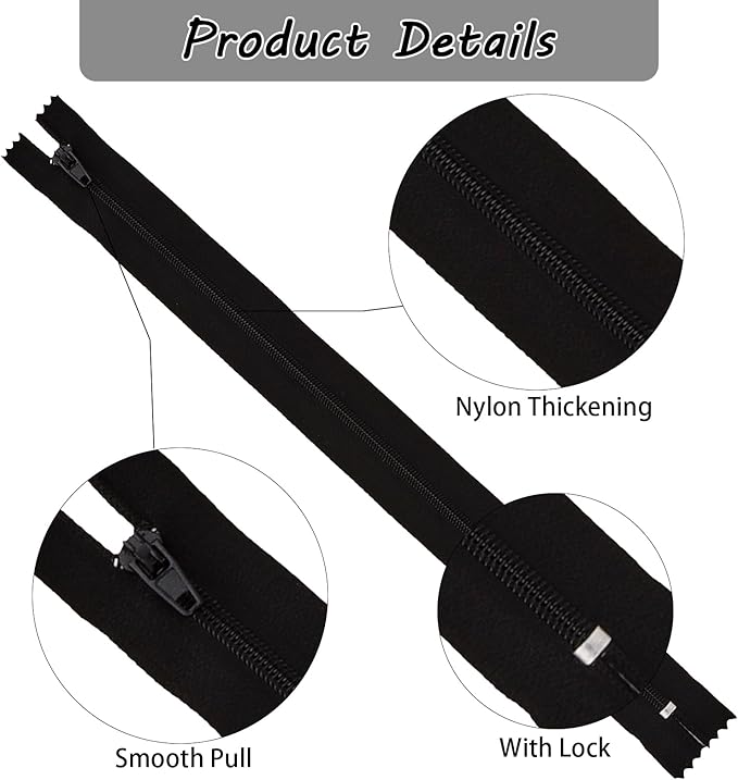 Amariver Zippers for Sewing - 100pcs Black & White Nylon Coil Zippers, 12 Inches, 2 Colors, 50 Pcs Per Color