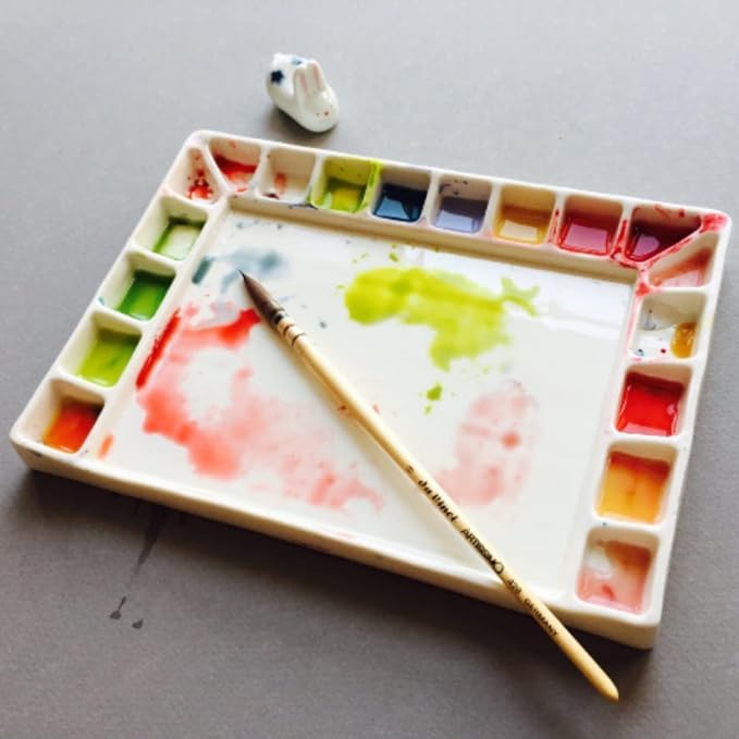 Bower Bird Porcelain Watercolor Palette 18wells Rectangle Artist Professional Ceramic Palettes for Painting (Porcelain)