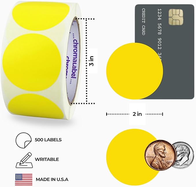 ChromaLabel 2 inch Color-Code Dot Labels | 500/Roll (Yellow)