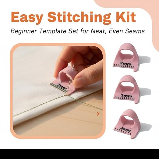 Edge Stitch Lock and Sewing Gauge-Sewing Gauge-Edge Sewing Lockranding Tool-Needle Gauge Quilting Ruler for Straight & Curved Seams for Beginners,Professional Sewers - 2/3/4 Mm, 3 Pcs,Plastic (Pink)