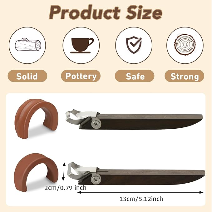 Therwen 2 Pcs Sculpture Scraper Pottery Carving Tool Pottery Cup Handle Shape Clay Extruder Tool Teacup Mug Handgrip Clay Cutters with Wooden Handle for Ceramic Sculpture Craft(Simple Style)
