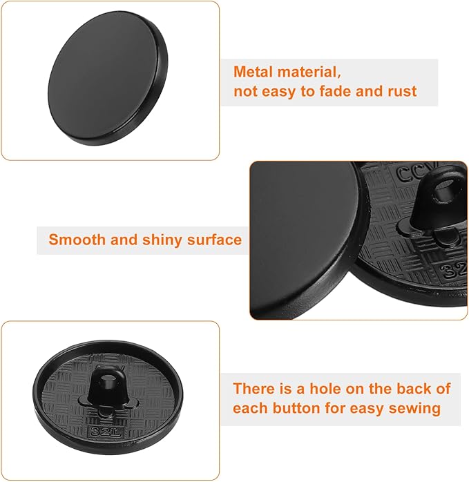 HARFINGTON 50pcs 36L Metal Round Flat Sewing Buttons 23mm Alloy Shank Craft Replacement Button for Men Women Suit Woolen Coat Shirt Trousers Sewing Crafts, Matt Black