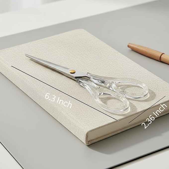 Craft Scissors with Stainless Steel Blade and Transparent Acrylic Handle, All Purpose Scissor for Office, School, Home, Fabric Shears, Tijeras （Transprent-6.3")
