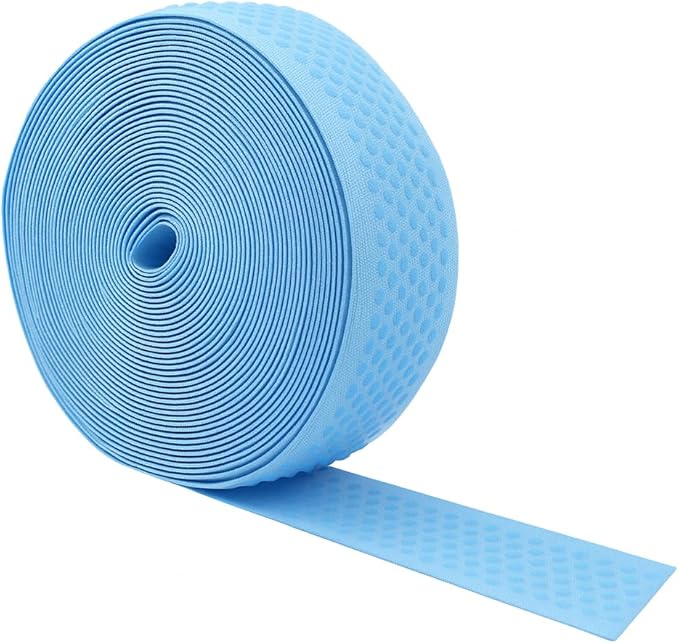 Mandala Crafts 1.5 Inch Elastic Silicone Gripper Tape for Clothing - 10 Yds Dotted Non Slip Elastic Band for Sewing - Light Blue Silicone Flat Fabric Stretchy Ribbon Straps