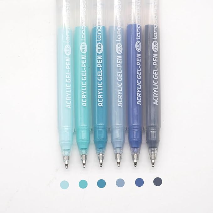 Acrylic Gel Pens for Coloring Books, Quick Dry 6 Pcs 1.0mm Fine Point Gel Marker Pen for Drawing, Journaling Art, Nordic Blue