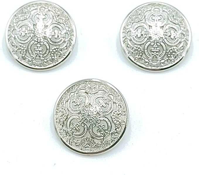 24pcs Buttons Antique Silver Color Round Shape Flower Pattern Metal Buttons for Blazers, Suits, Jackets DIY Crafts Sewing Decorations Accessory Supplies 25mm