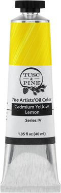 Tusc & Pine Artist Oil Paint - Cadmium Yellow Lemon, 40 ml, Non-Yellowing, Rich & Creamy Consistency, Maximum Pigment Load, Small Batch Milled Oil Paints Made in the USA for Professional Artists