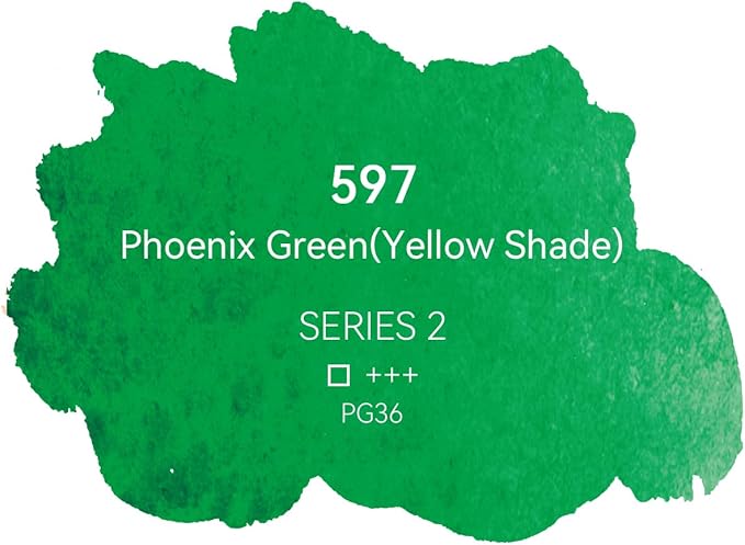 PHOENIX Professional Watercolor Paint - Single Watercolor Half Pan - Phoenix Green(Yellow Shade) 597
