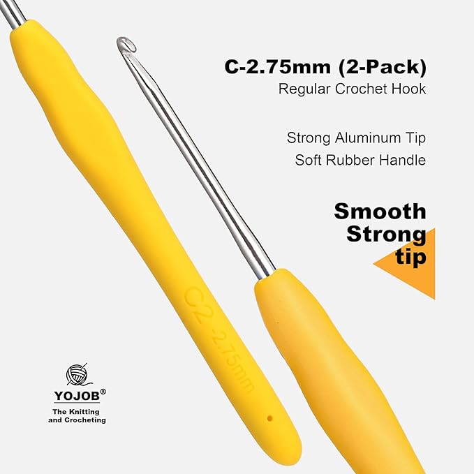 2Pcs 2.75mm Crochet Hooks, Ergonomic Crochet Hook for Arthritis and Beginners, Extra Long, Smooth, Comfortable (Size C / 2.75mm)