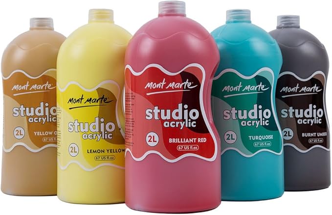Mont Marte Discovery School Acrylic, Burnt Umber, 1/2 Gallon (2 Liter). Ideal for Students and Artists. Excellent Coverage and Fast Drying. Pump Lid Included.
