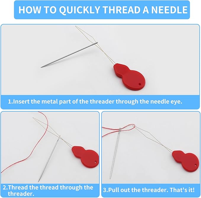 DTDNZKN 60 PCS Large Eye Hand Sewing Needles Set - 3 Sizes Leather Embroidery Thread Needles, Stainless Steel Hand Quilting Needles with Threader - Ideal for Hand Sewing, Art, and Crafts