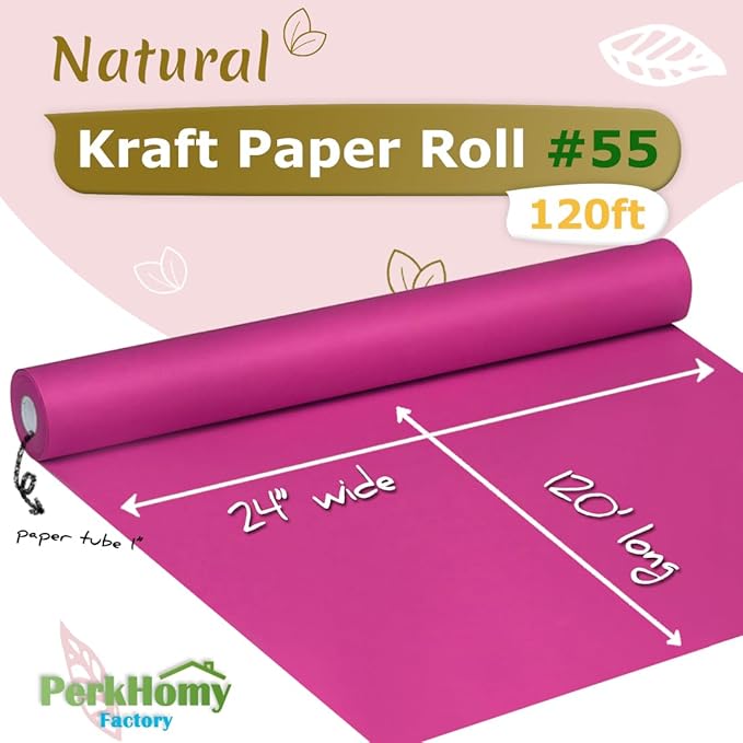PerkHomy 24" x 1,440" (120') Rose Red Kraft Paper Roll for Craft Bulletin Board Paper Art Table Covering Crafting Gift Wrapping Bouquet Packing Parcel 80GSM 55LB (Rose Red, 24" x 120')