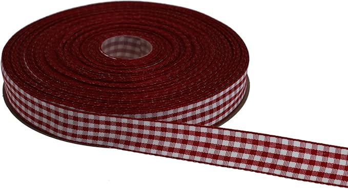 Gingham Ribbon 50 Yard Each Roll 100% Polyester Woven Edge (5/8" x 50 Yards, Dark Red)