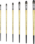 XDT#6386 Filbert Artist Paint Brush 6 Piece Set Medium Stiff Black Hog Bristle Extra Long Handle #1#3#5#7#9#11, Acrylic Oil Watercolor