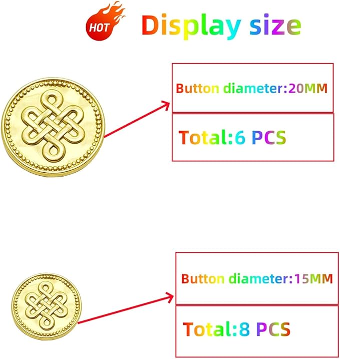 14 Pieces Matte Gold Metal Blazer Button Set 15mm 20mm for Blazers, Suits, Sport Coats, Sewing, Uniform, Jackets (MBM39)
