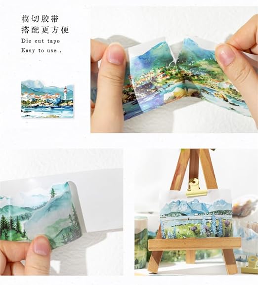 Alideco 6pcs Decorative Adhesive Tapes Vintage Mountain Landscape Washi Tape Great for Bullet Journal Supplies, Arts, Scrapbook, DIY Crafts, Planners (lindongjiangzhi)