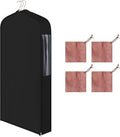 40in Short Cotton Garment Bag for Hanging and Storage Clothes with 4 Cedar Blocks for Fresh Smell, Breathable Hanging Bags for Closet Storage Fur Coat Suit Sweater Jacket, 6in Wide, Black