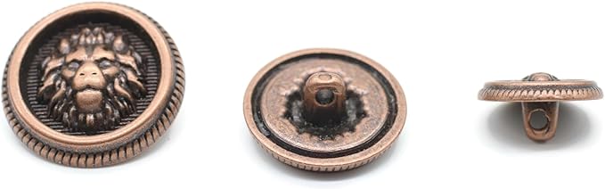 Antique Copper Metal Shank Buttons - 12 Pcs - 3 Size Options - Lion Round Metal Shank Buttons Vintage for Men Women Blazer Coat Uniform Shirt Suit and Jacket Sewing Craft DIY N21202