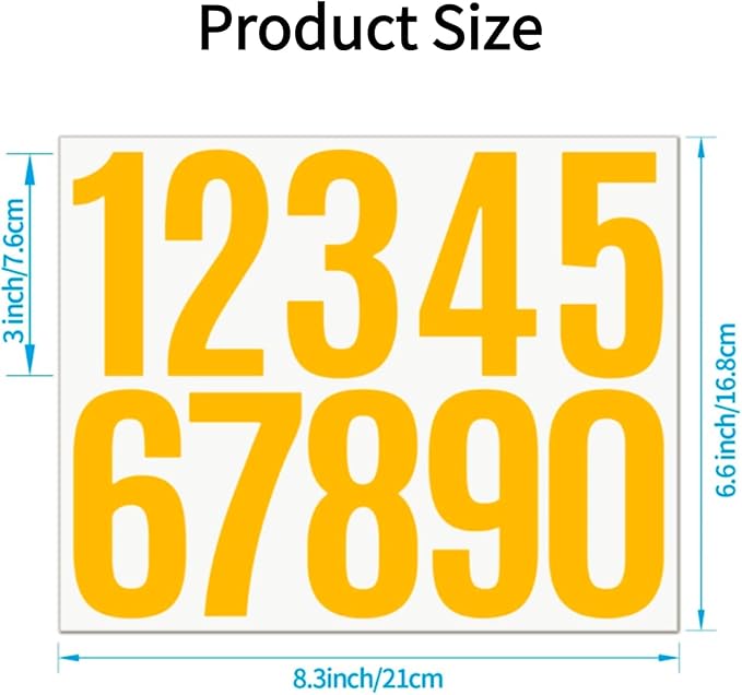 10 Sheets Vinyl Mailbox Number Stickers - Self-Adhesive Address Labels for Cars, House Doors, Windows & Metal Mailboxes (Yellow, 3 inch)