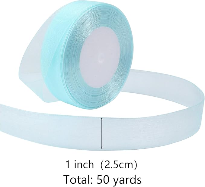 Light Blue Ribbon for Gift Wrapping 1 inch Sheer Organza Ribbon for Flower Bouquet Tulle Thin Chiffon Ribbons for Wedding Invitations Presents Decorations Crafts 50 Yards