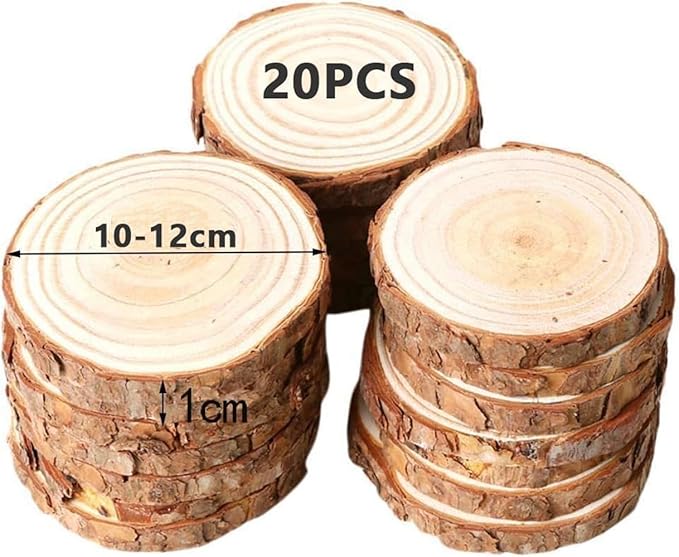 20 Pcs Natural Wood Slices, BetterJonny 3.9-4.7inch Unfinished Predrilled Round Wooden Circles Wood Discs for Christmas Ornaments DIY Crafts Decoration