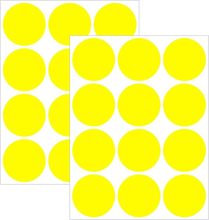 2" Round Large Colored Removable Stickers Labels - Yellow,Pack of 300
