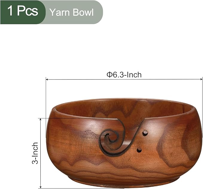 YOKIVE Wooden Yarn Bowls for Crochet Bamboo Yarn Knitting Bowl for Mother Grandma Women Lover, 6.3" x 3"