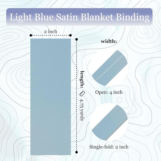 Light Blue Satin Blanket Binding 2 Inch x 4 3/4 Yards Single Fold Tape for Quilt Edging Blue Smooth Finish Easy to Sew On Durable Trim Material Ideal for Blanket Crafts DIY Projects Sewing